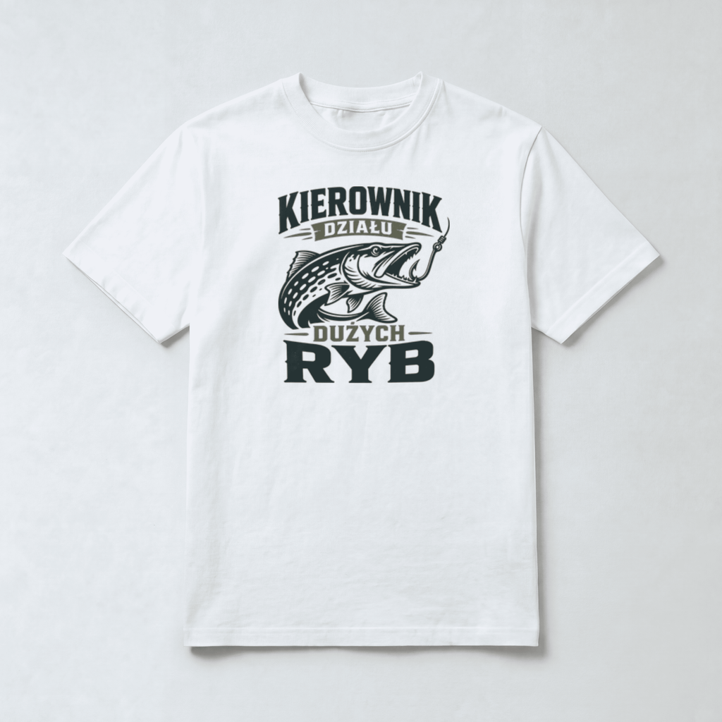 Koszulka Męska Wędkarska "Kierownik Działu Dużych Ryb"