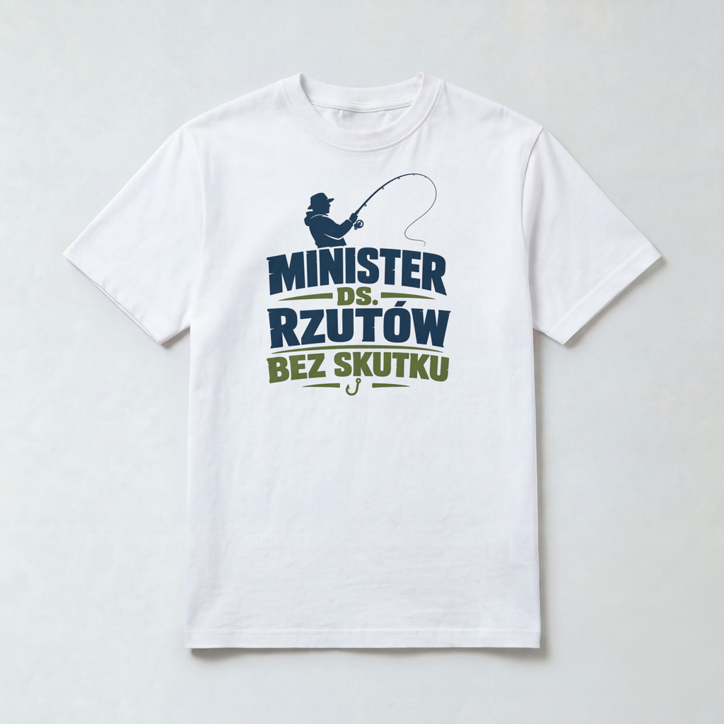 Koszulka Męska Wędkarska "Minister ds. rzutów bez skutku"