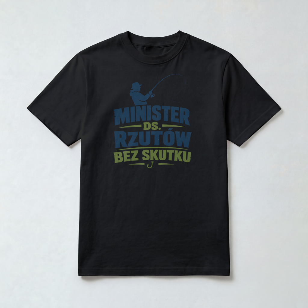 Koszulka Męska Wędkarska "Minister ds. rzutów bez skutku"